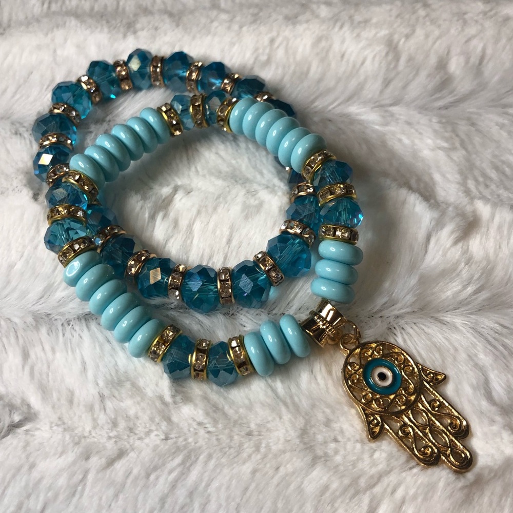 Beautiful blue beaded bracelets Hamsa - Picture 3 of 5